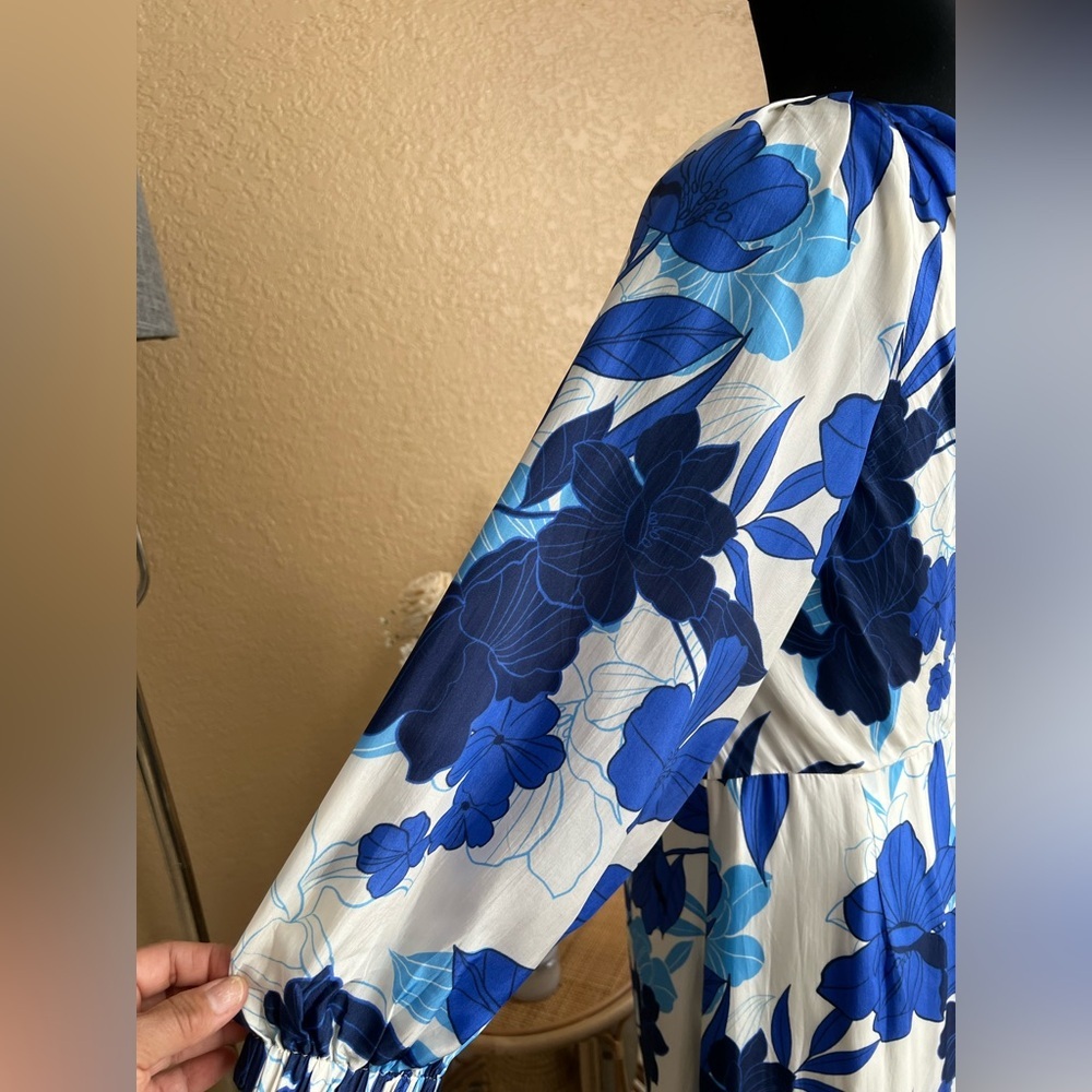 J. Crew collection Blue white floral one shoulder maxi Dress Ruffled size 10 - Picture 6 of 16